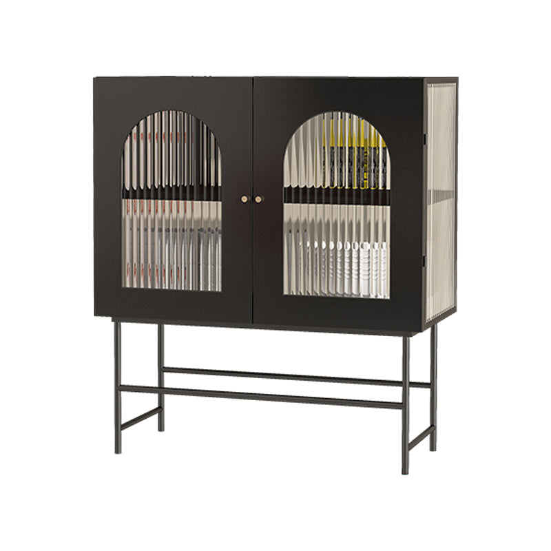 Modern Iron Sideboard Glass Doors Cabinets Dining Server with Light for Living Room