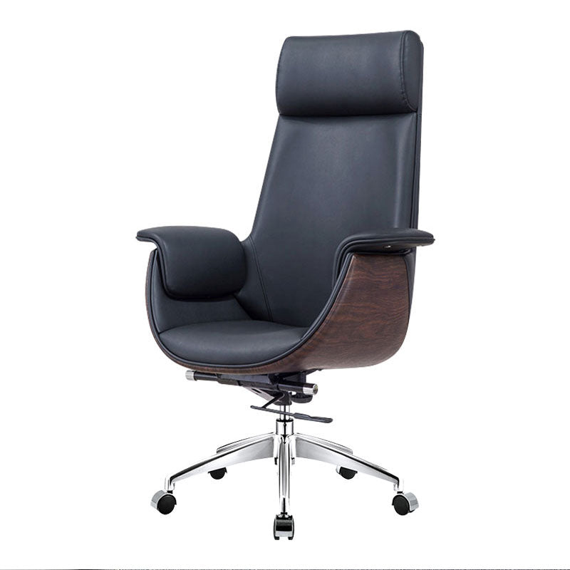 Leather Adjustable Task Chair Silver Metal Base Modern Office Chair