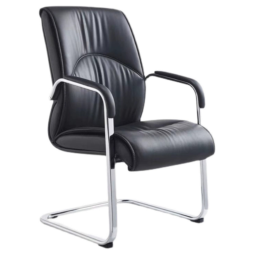 Mid-back Office Chair Leather Seat Fixed Armrest Metal Chair Leg Office Chair