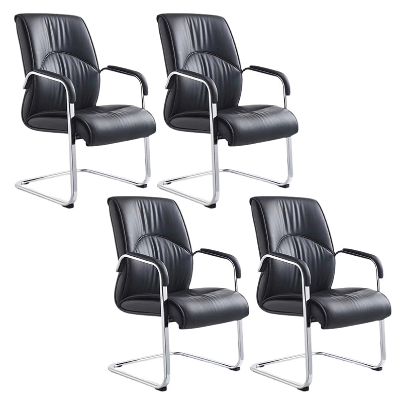 Mid-back Office Chair Leather Seat Fixed Armrest Metal Chair Leg Office Chair