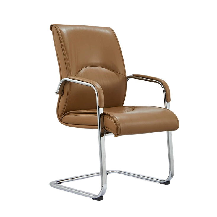 Mid-back Office Chair Leather Seat Fixed Armrest Metal Chair Leg Office Chair