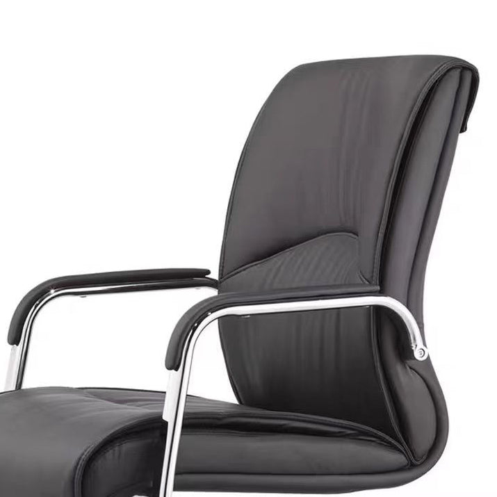 Mid-back Office Chair Leather Seat Fixed Armrest Metal Chair Leg Office Chair