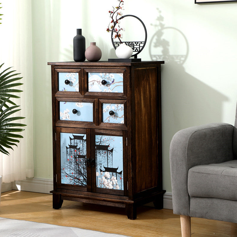 Modern Wooden Combo Dresser Bedside Vertical Storage Chest with Drawers and Doors