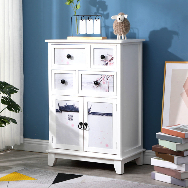 Modern Wooden Combo Dresser Bedside Vertical Storage Chest with Drawers and Doors