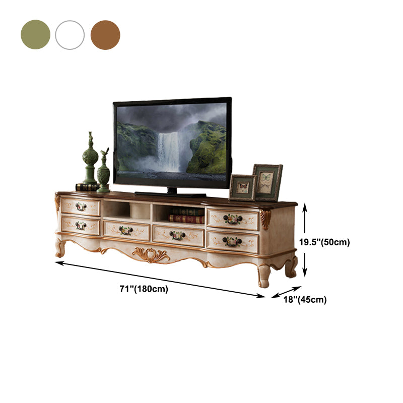 Vintage Birch Wood Media Console Matte Finish TV Media Stand with Drawers and Open Storage