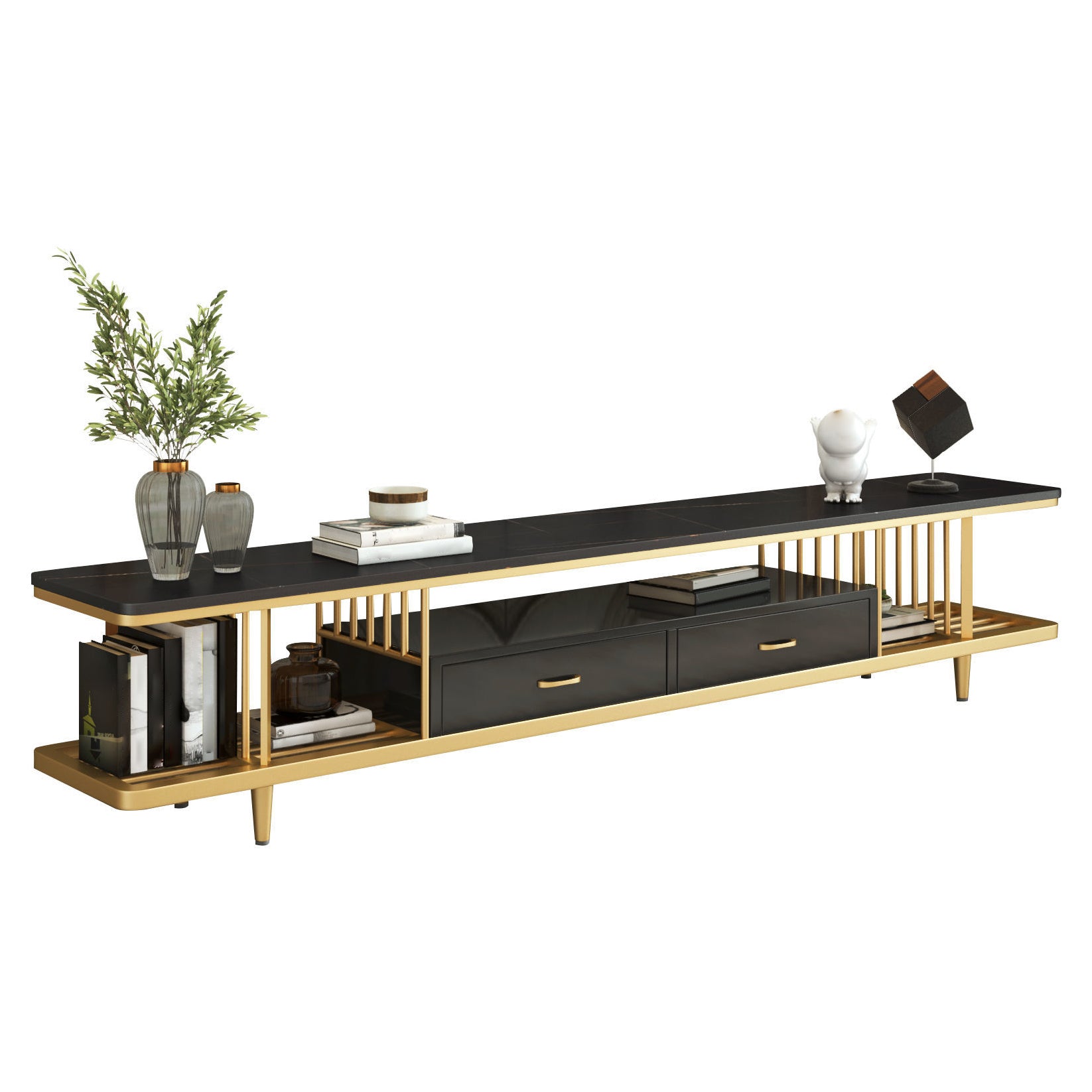 Glam Style TV Stand Open Storage TV Stand Console with 2-Drawer