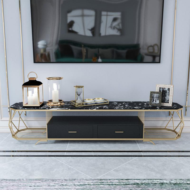 Luxury Open Shelving TV Stand Home Metal TV Cabinet with Drawers
