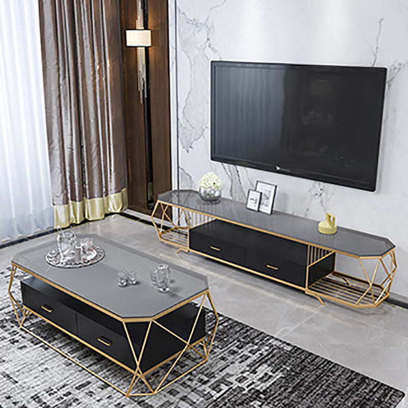 Luxury Open Shelving TV Stand Home Metal TV Cabinet with Drawers