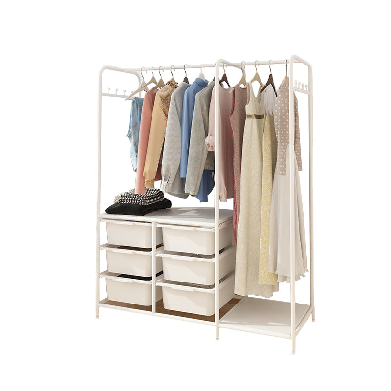 Contemporary Shelves Detail Coat Hooks Metal Coat Rack with Storage