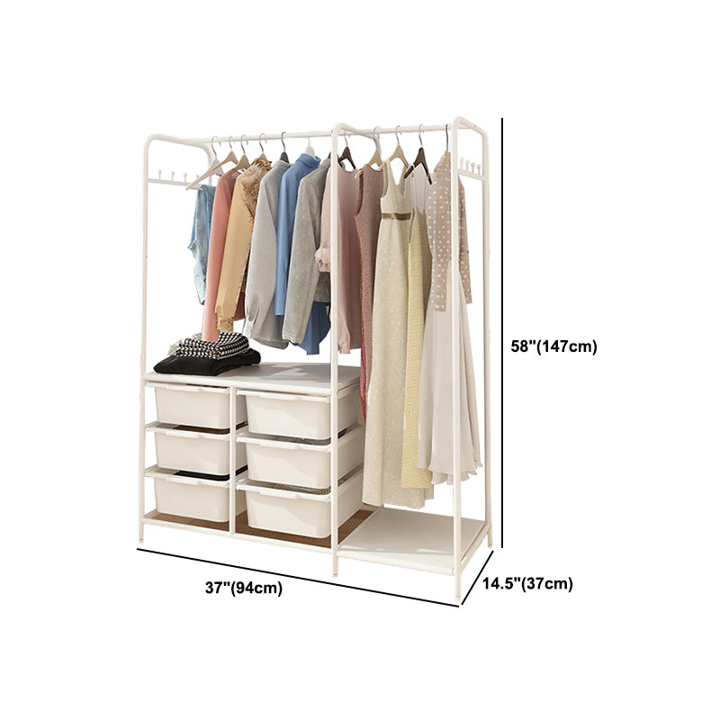 Contemporary Shelves Detail Coat Hooks Metal Coat Rack with Storage