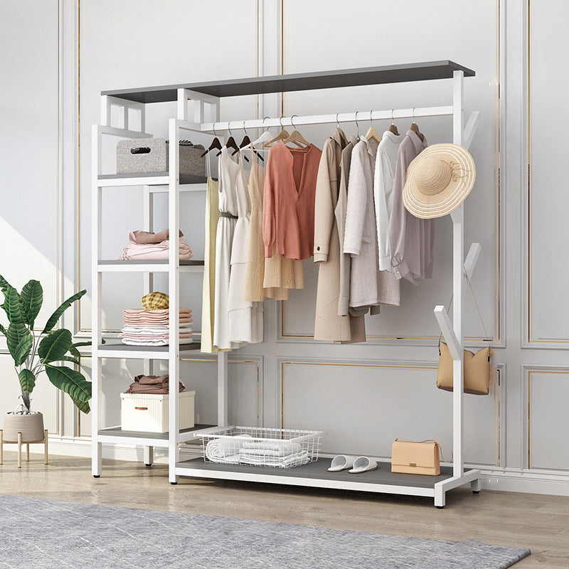 Modern Hall Stand with Hooks Storage Shelves Wood Coat Rack with Shoe Storage Bench