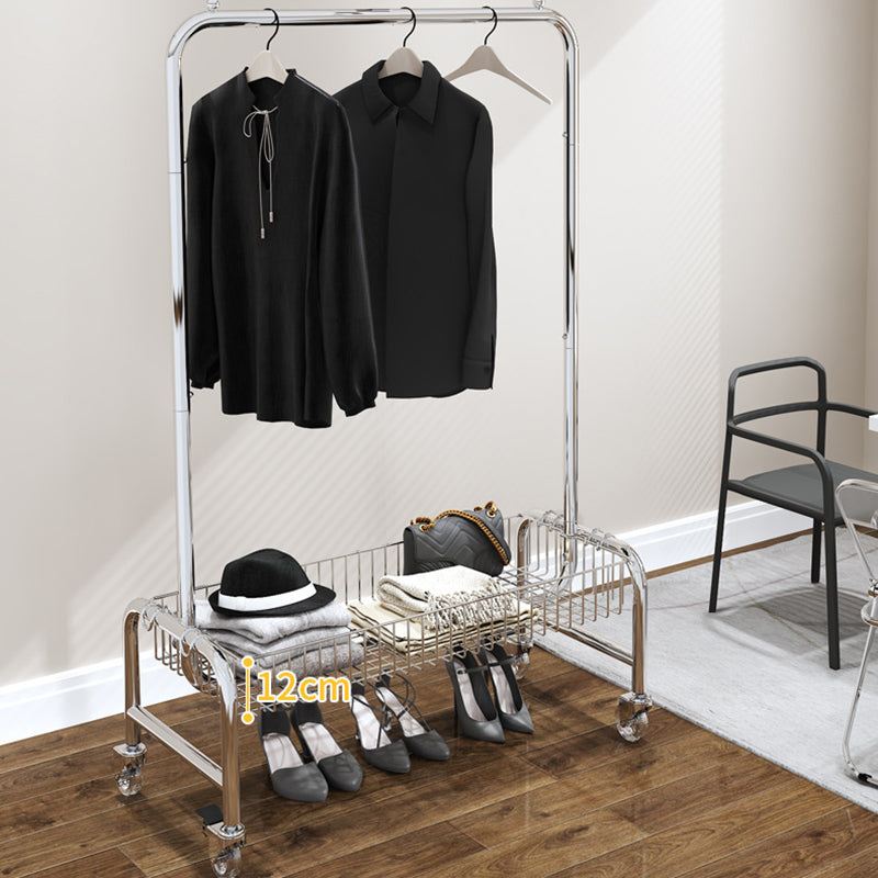 Contemporary Coat Rack Metal Storage Baskets Included Free Standing Silver Hall Tree