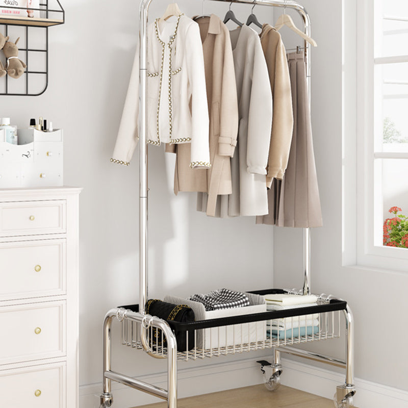 Contemporary Coat Rack Metal Storage Baskets Included Free Standing Silver Hall Tree