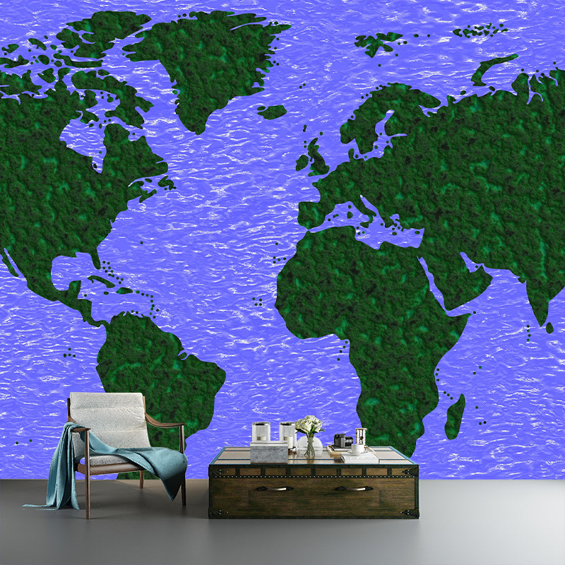 Illustration Modern Wallpaper Earth Map Living Room Stain Resistant Wall Mural