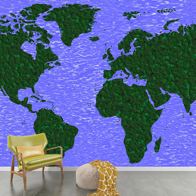 Illustration Modern Wallpaper Earth Map Living Room Stain Resistant Wall Mural