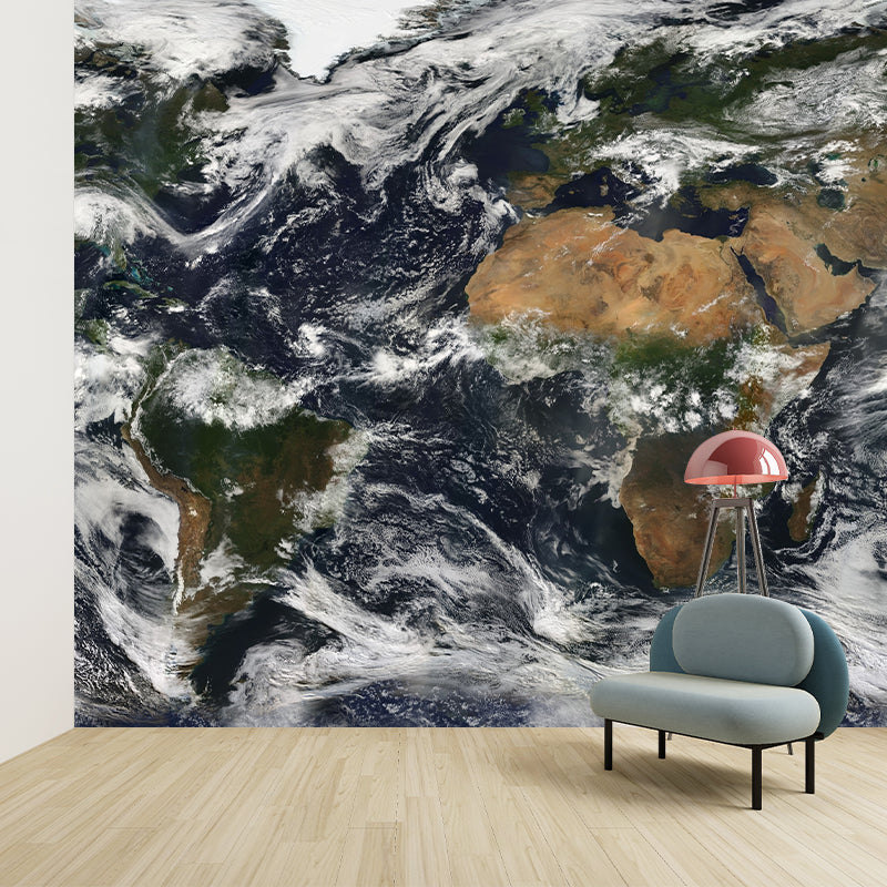 Illustration Modern Wallpaper Earth Map Living Room Stain Resistant Wall Mural