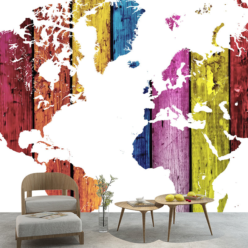 Colorful Wallpaper Map Print Illustration Stain Resistant Modern Wall Mural