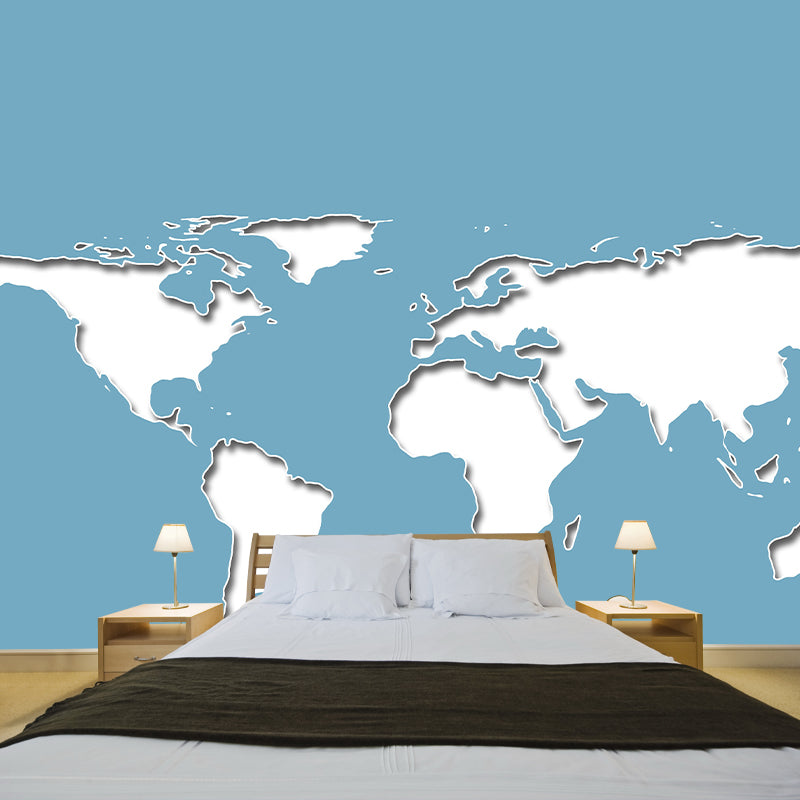 Illustration Contemporary Wallpaper Stain Resistant Earth Map Wallpaper