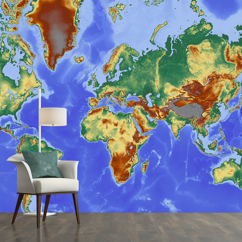 Illustration Contemporary Wallpaper Stain Resistant Earth Map Wallpaper