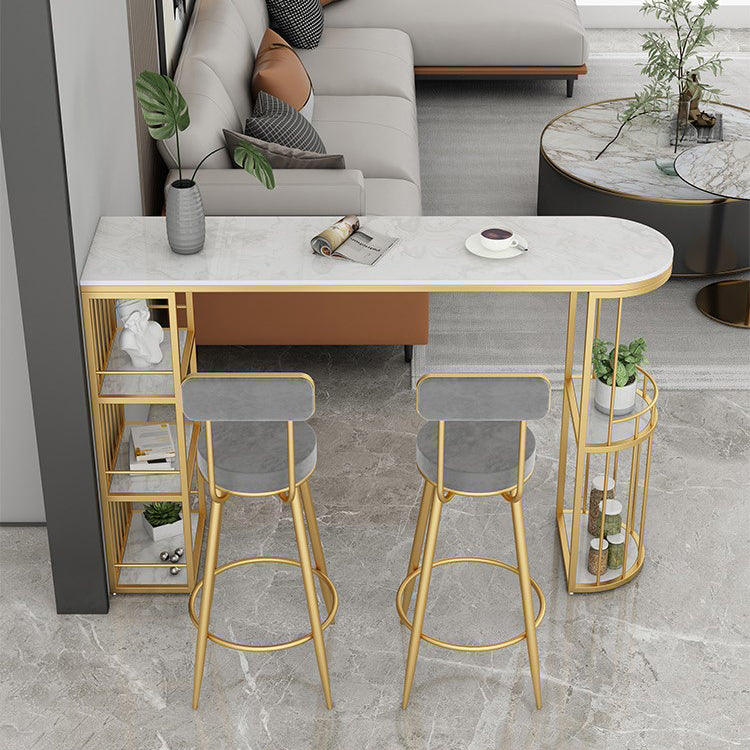 Contemporary Stone Cocktail Bar Table with Storage Living Room Counter Table