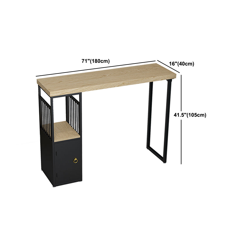 Pine Wood Top Rectangle Bar Table Industrial Pub Table with Storage Double Pedestal