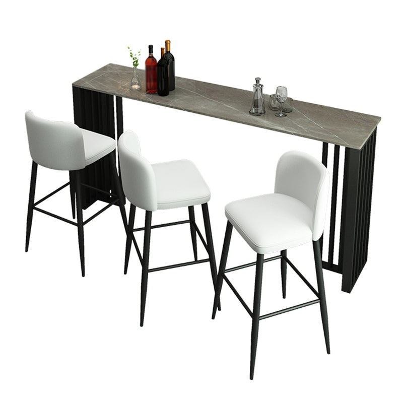 Industrial Stone Cocktail Bar Table Rectangle Double Pedestal Pub Height Dining Table