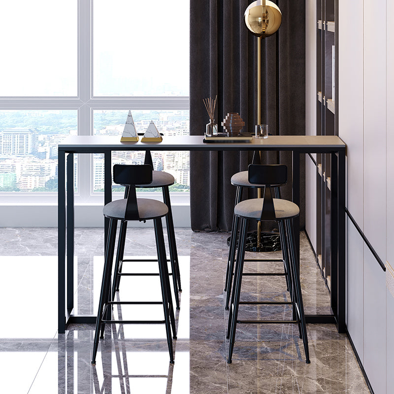 Industrial Sintered Stone Top Bar Table Rectangle Bar Table with Double Pedestal in Black