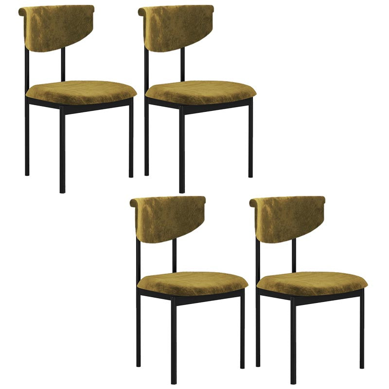 Modern Linen Dining Chair Open Back Dining Side Furniture with Steel Legs in Matte Finish