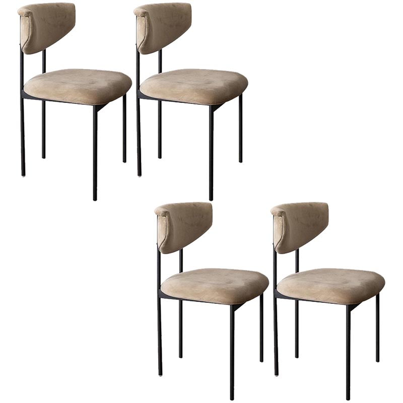 Modern Linen Dining Chair Open Back Dining Side Furniture with Steel Legs in Matte Finish