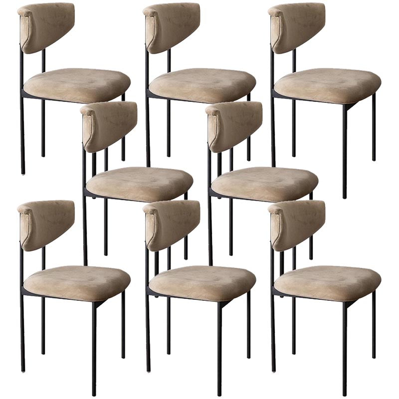 Modern Linen Dining Chair Open Back Dining Side Furniture with Steel Legs in Matte Finish