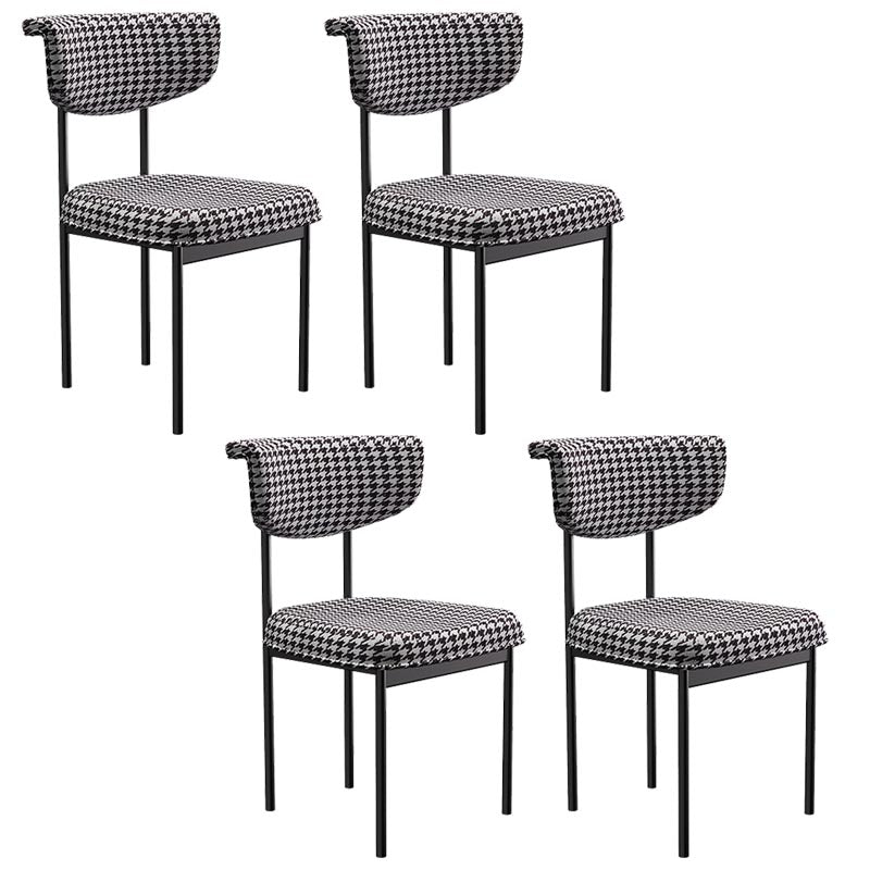 Modern Linen Dining Chair Open Back Dining Side Furniture with Steel Legs in Matte Finish