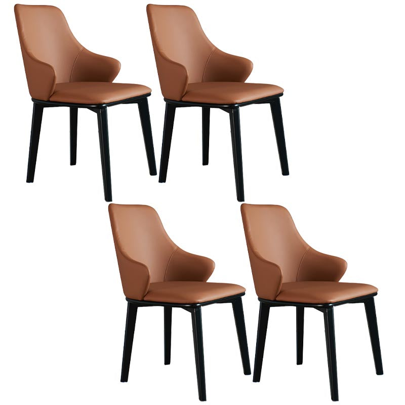 Leather Dining Arm Chair Modern Indoor Chair with Solid Wood Legs