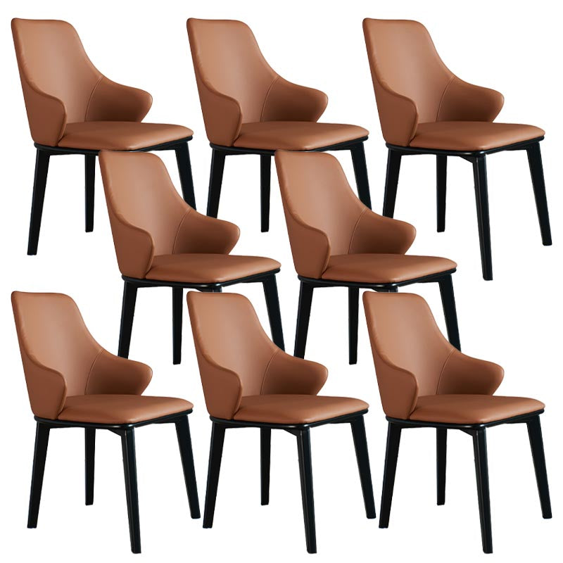 Leather Dining Arm Chair Modern Indoor Chair with Solid Wood Legs