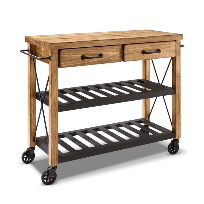 Industrial Rolling Kitchen Cart Wood Rectangular Kitchen Island Cart