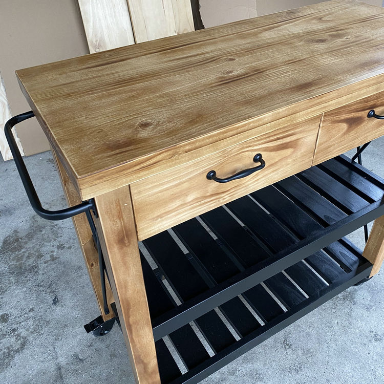 Industrial Rolling Kitchen Cart Wood Rectangular Kitchen Island Cart