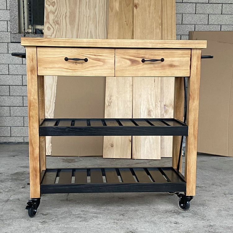 Industrial Rolling Kitchen Cart Wood Rectangular Kitchen Island Cart