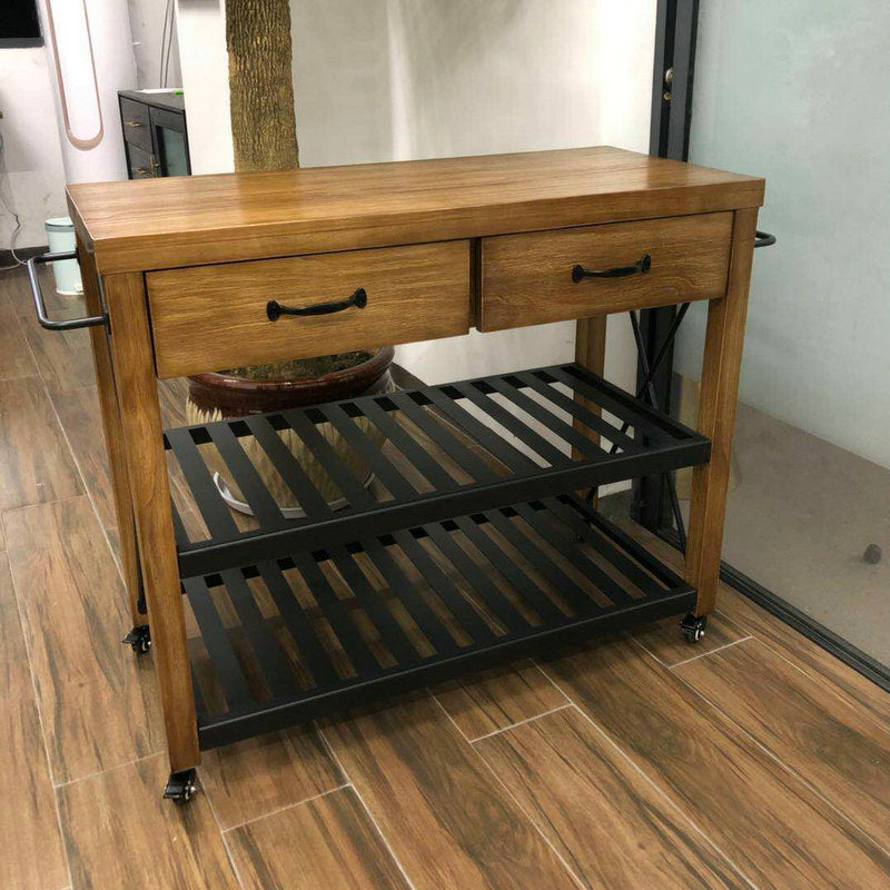 Industrial Rolling Kitchen Cart Wood Rectangular Kitchen Island Cart