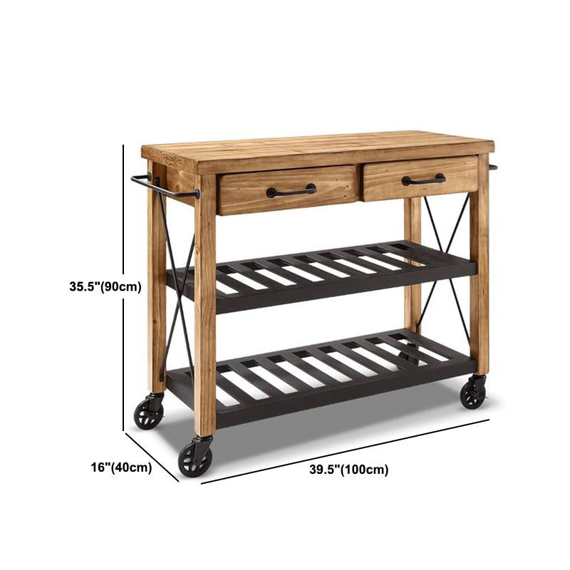 Industrial Rolling Kitchen Cart Wood Rectangular Kitchen Island Cart