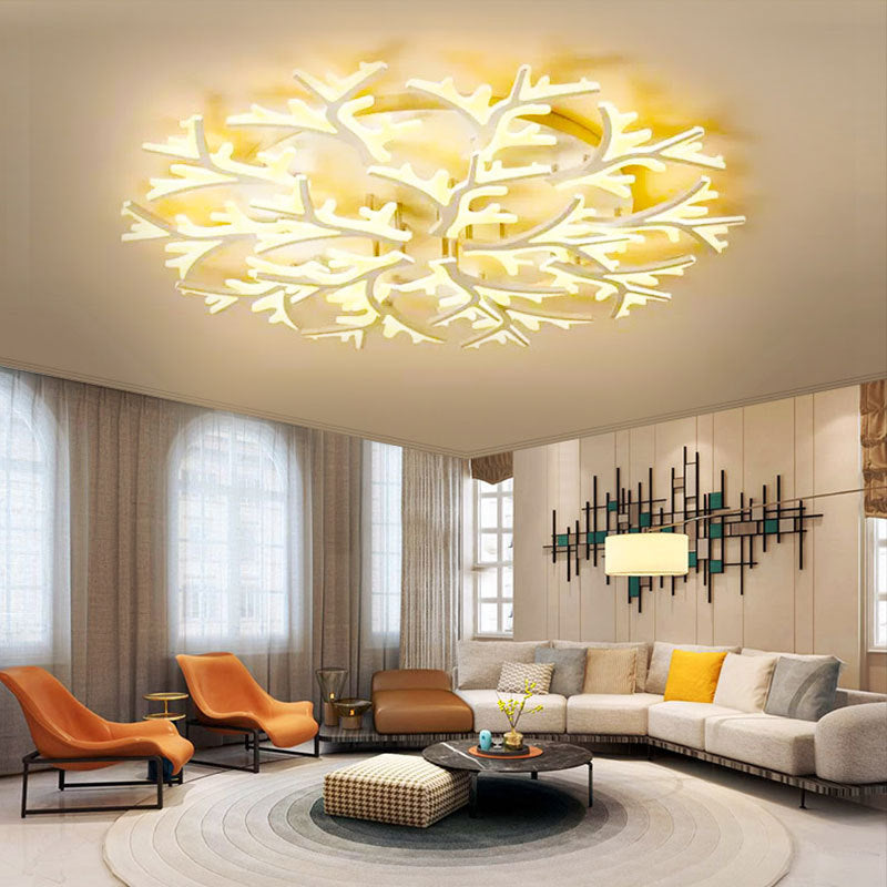 Modern Creative LED Ceiling Light Geometric Acrylic Semi Flush Mount in White