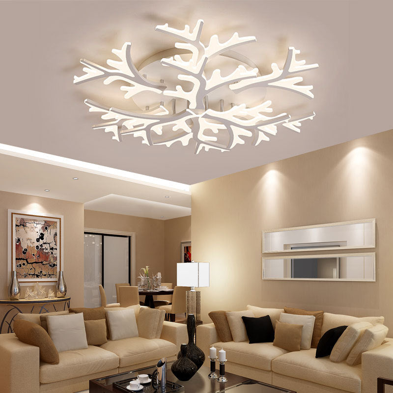 Modern Creative LED Ceiling Light Geometric Acrylic Semi Flush Mount in White