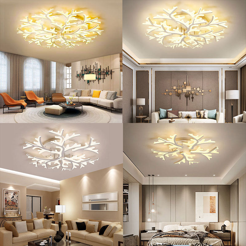 Modern Creative LED Ceiling Light Geometric Acrylic Semi Flush Mount in White