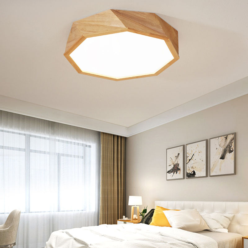 Modern Simplicity LED Flush Mount Wooden Geometric Ceiling Light with Acrylic Shade