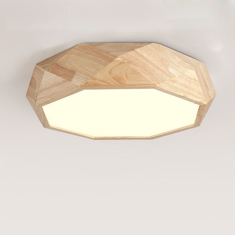 Modern Simplicity LED Flush Mount Wooden Geometric Ceiling Light with Acrylic Shade