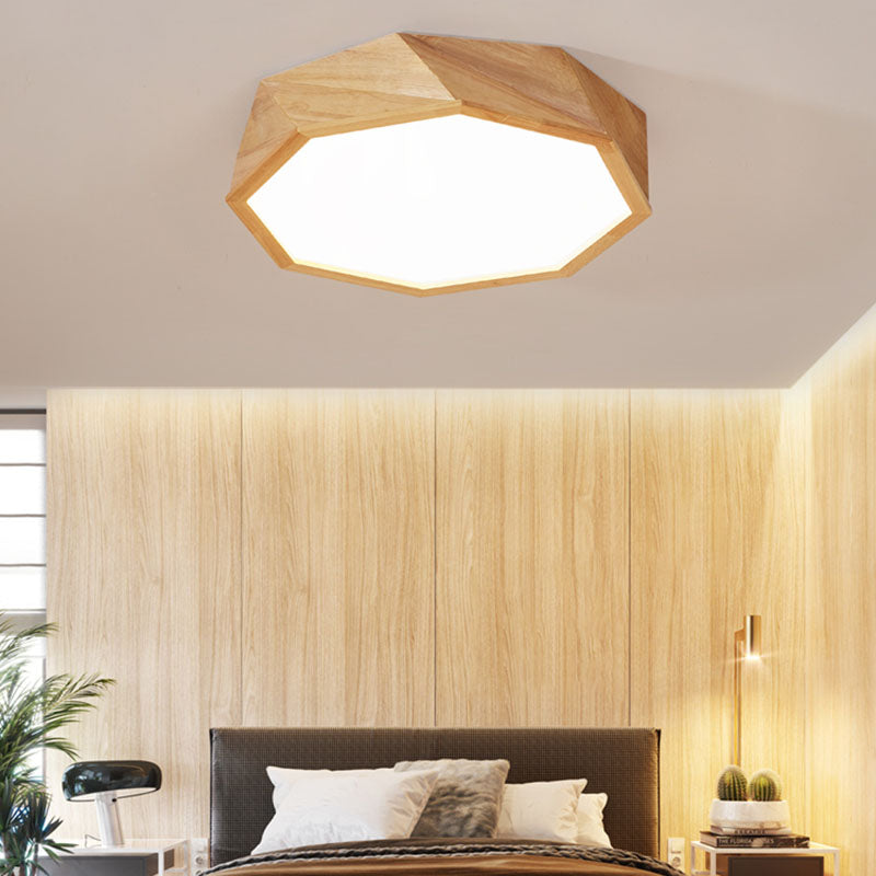 Modern Simplicity LED Flush Mount Wooden Geometric Ceiling Light with Acrylic Shade