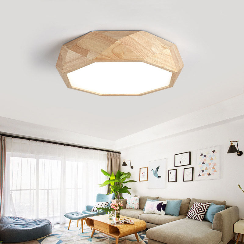 Modern Simplicity LED Flush Mount Wooden Geometric Ceiling Light with Acrylic Shade