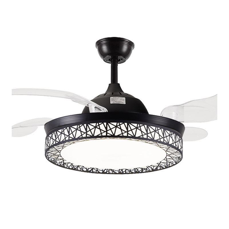 Nordic Style Ceiling Fan Lamp Round Shape Ceiling Fan Light with Acrylic Shade for Bedroom