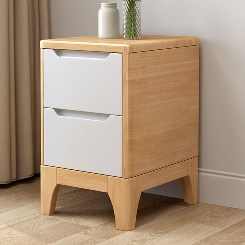 Modern Solid Wood Nightstand 19.6"Tall 2 - Drawer Nightstand in Natural / Brown / White