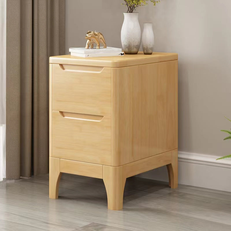 Modern Solid Wood Nightstand 19.6"Tall 2 - Drawer Nightstand in Natural / Brown / White