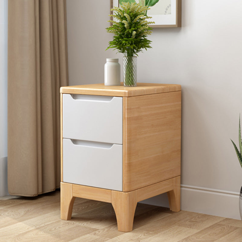 Modern Solid Wood Nightstand 19.6"Tall 2 - Drawer Nightstand in Natural / Brown / White