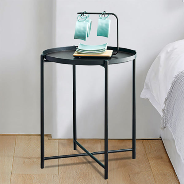 Nordic Round Tray Top Night Table 20" Tall Metal Four-Leg Nightstand